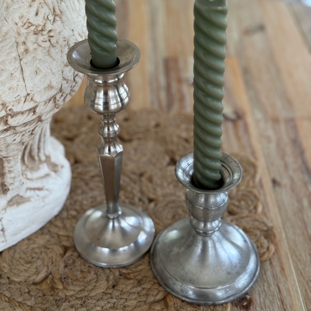 Vintage Pewter Candlestick Holders Leonard and India Set of Two